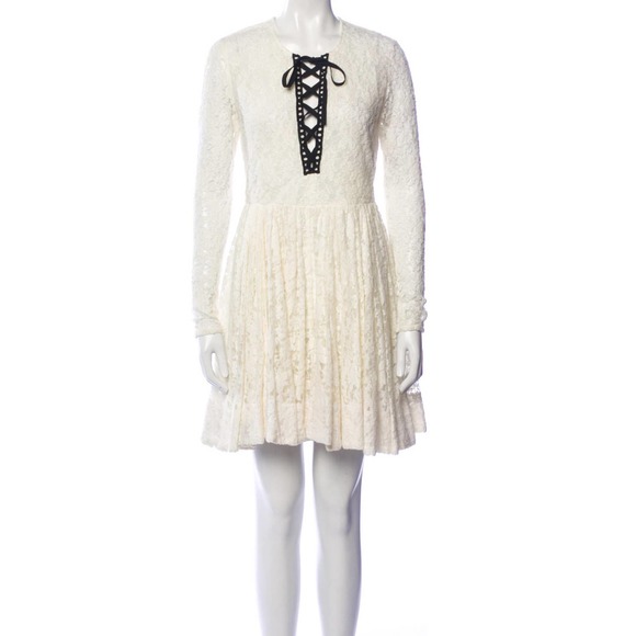 Maje Robby Soft Ecru Cream Black Velvet Ribbon Lace Up Dress 2 M - Picture 6 of 12